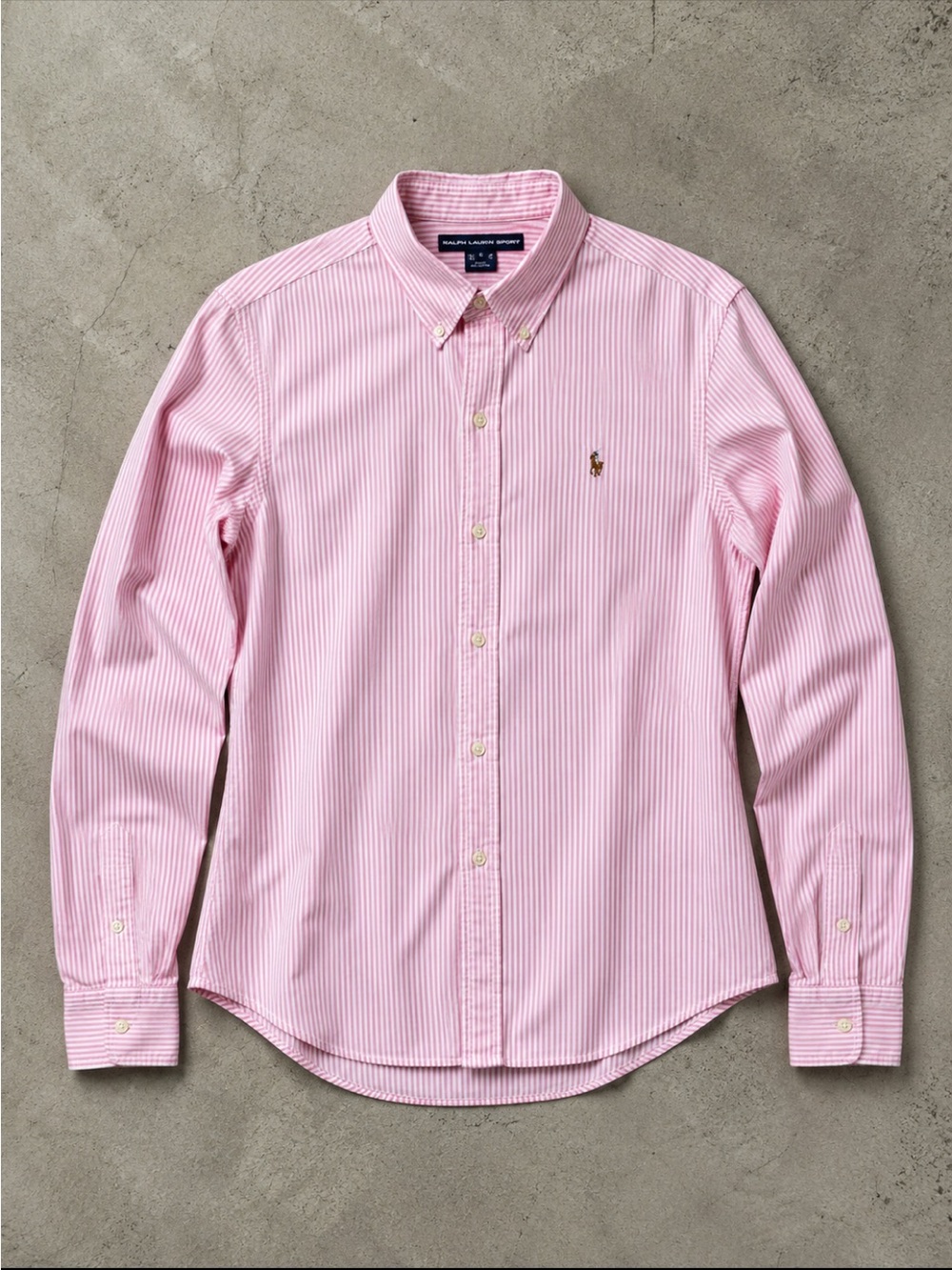 Ralph Lauren Sport Pink White Striped Button Down Woman 6 Shirt Slim Fit Preppy